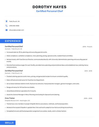 Certified Personal Chef Resume