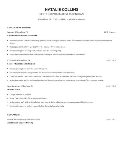 Certified Pharmacist Technician Resume