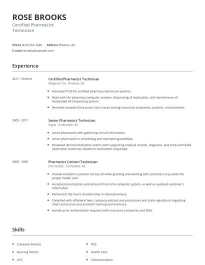 Certified Pharmacist Technician Resume