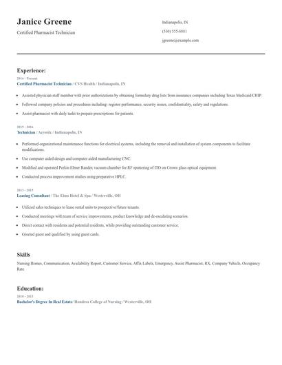 Certified Pharmacist Technician Resume
