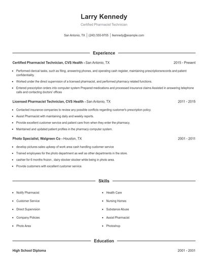 Certified Pharmacist Technician Resume