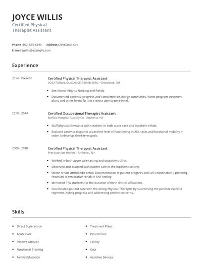 Certified Physical Therapist Assistant Resume
