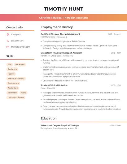 Certified Physical Therapist Assistant Resume