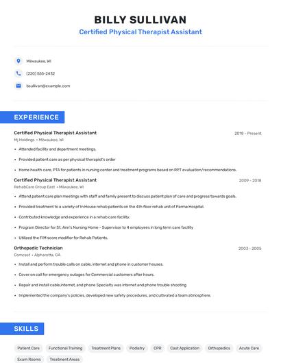 Certified Physical Therapist Assistant Resume