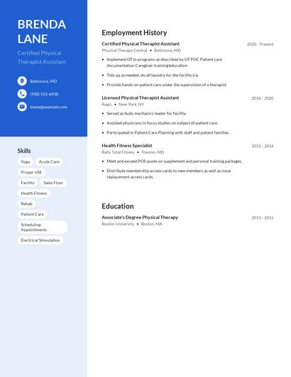 Certified Physical Therapist Assistant Resume