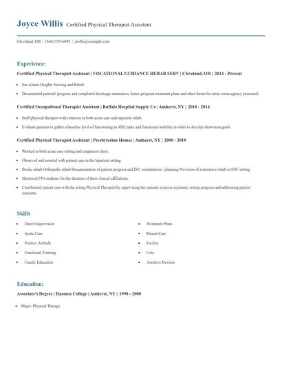 Certified Physical Therapist Assistant Resume