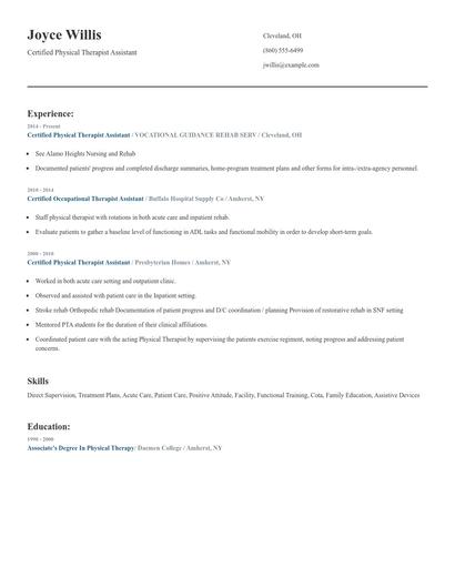 Certified Physical Therapist Assistant Resume
