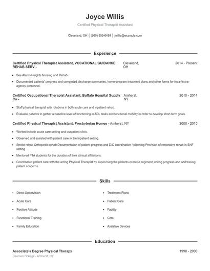 Certified Physical Therapist Assistant Resume