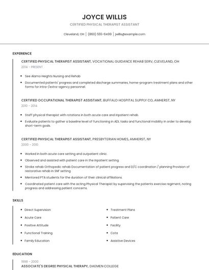 Certified Physical Therapist Assistant Resume