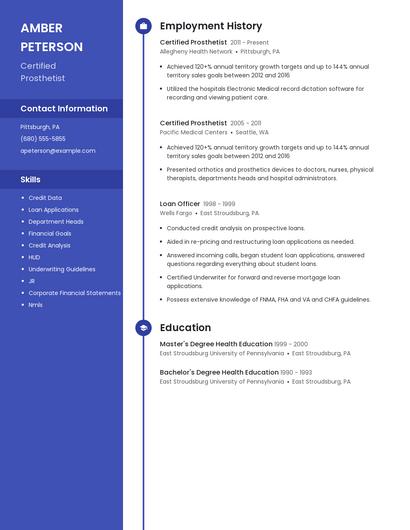 Certified Prosthetist Resume