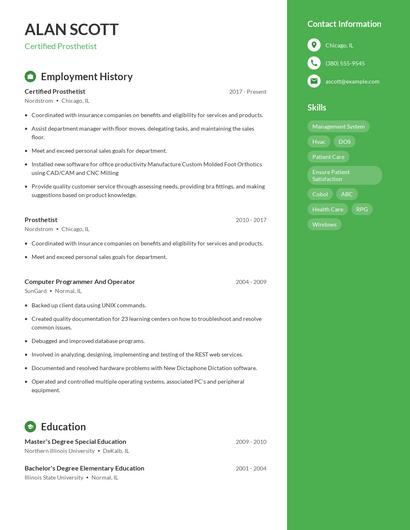 Certified Prosthetist Resume