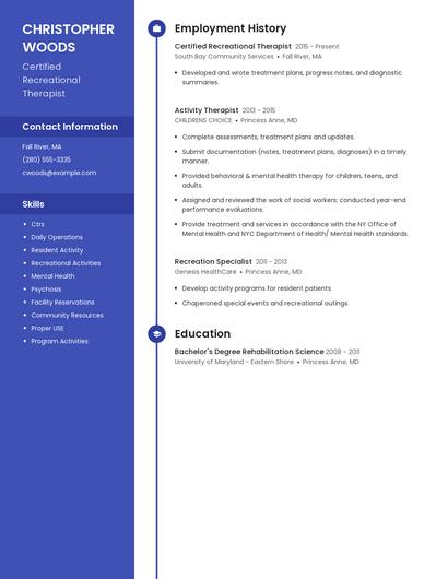 Certified Recreational Therapist Resume