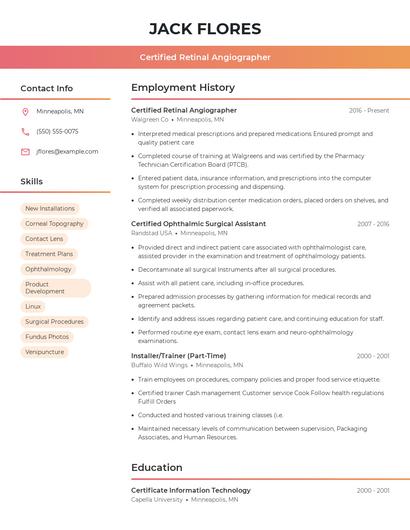 Certified Retinal Angiographer Resume