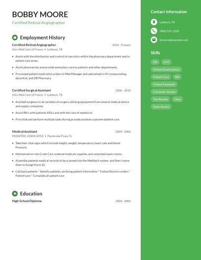 Certified Retinal Angiographer Resume