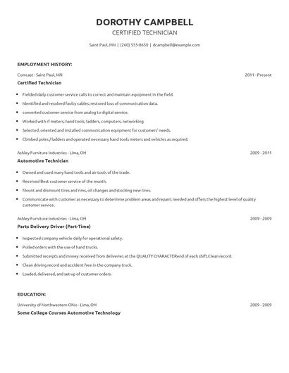 Certified Technician Resume