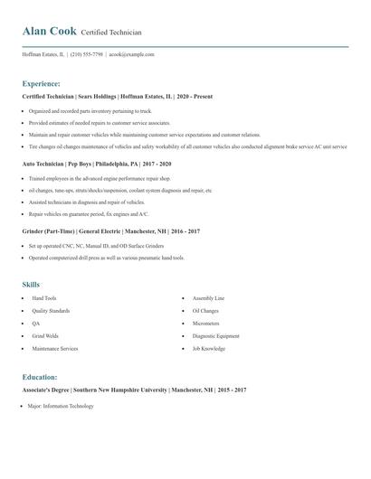 Certified Technician Resume