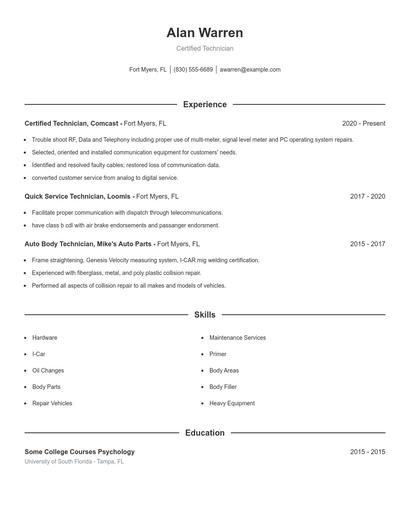 Certified Technician Resume