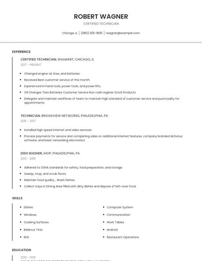 Certified Technician Resume