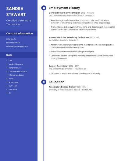 Certified Veterinary Technician Resume