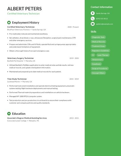 Certified Veterinary Technician Resume