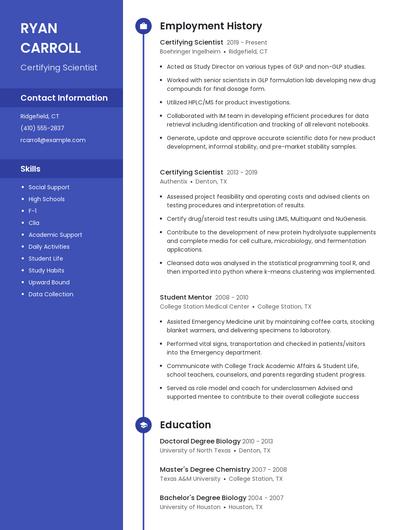 Certifying Scientist Resume
