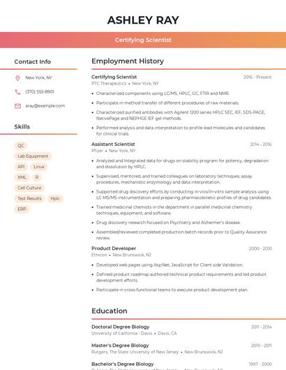 Certifying Scientist Resume