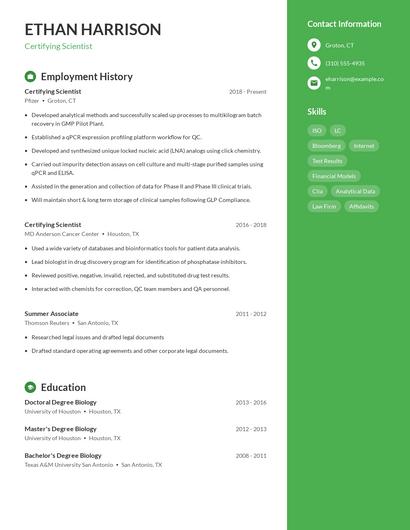 Certifying Scientist Resume