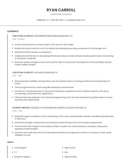 Certifying Scientist Resume