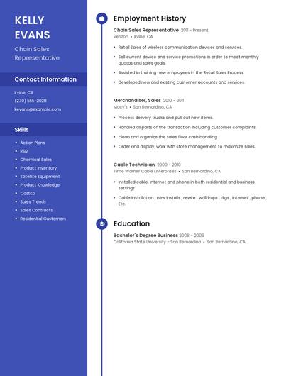 Chain Sales Representative Resume