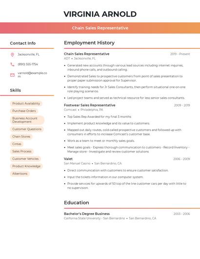 Chain Sales Representative Resume