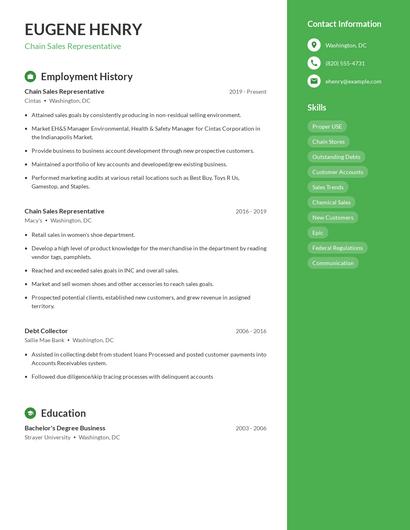 Chain Sales Representative Resume