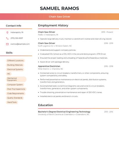 Chain Saw Driver Resume