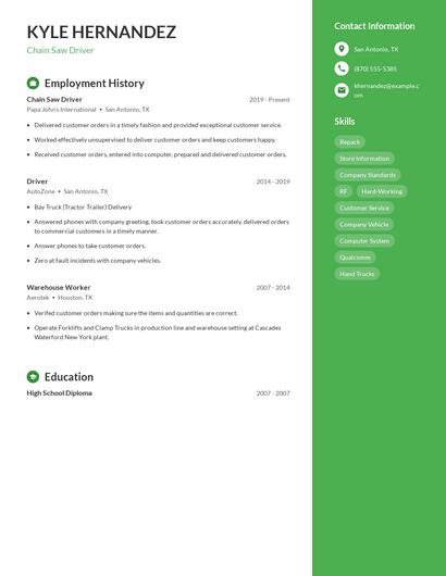 Chain Saw Driver Resume