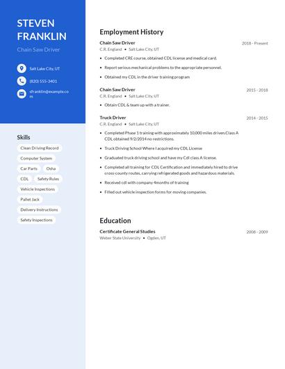 Chain Saw Driver Resume