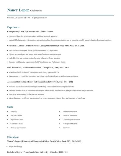 Chairperson Resume
