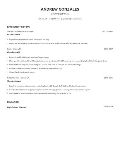 Chambermaid Resume