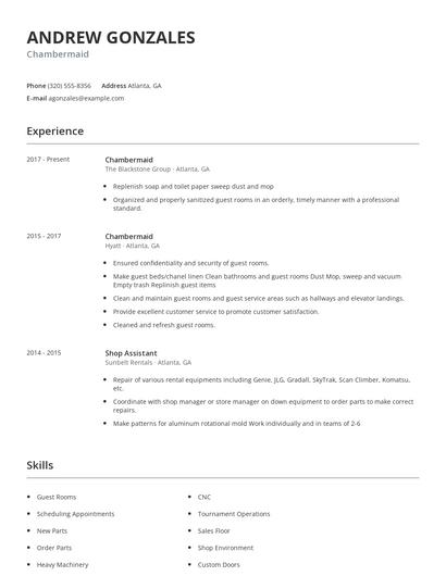 Chambermaid Resume