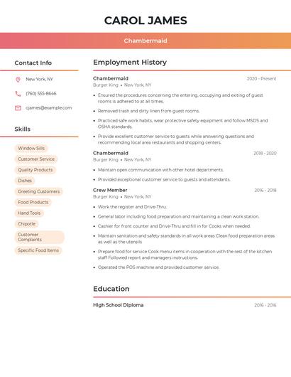 Chambermaid Resume
