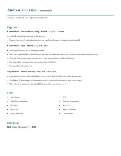 Chambermaid Resume