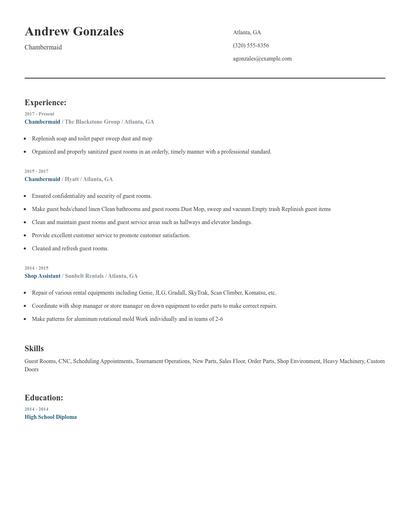Chambermaid Resume