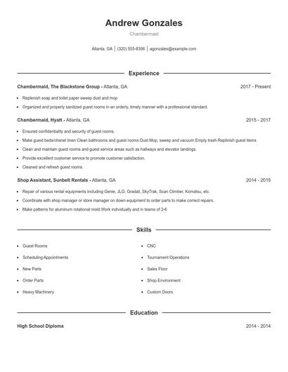 Chambermaid Resume