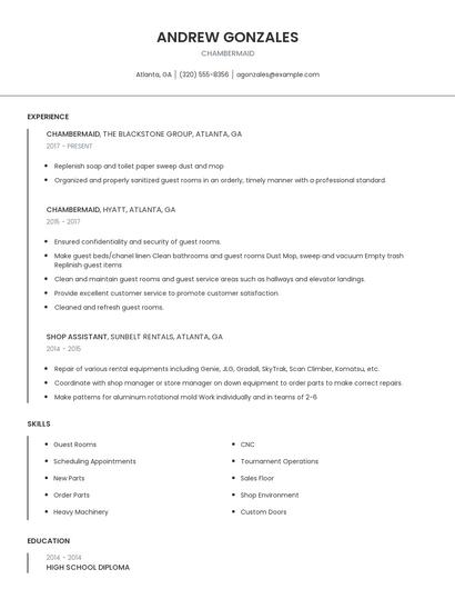 Chambermaid Resume