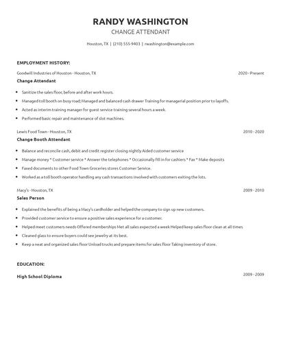 Change Attendant Resume