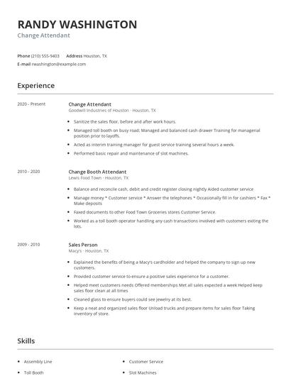 Change Attendant Resume