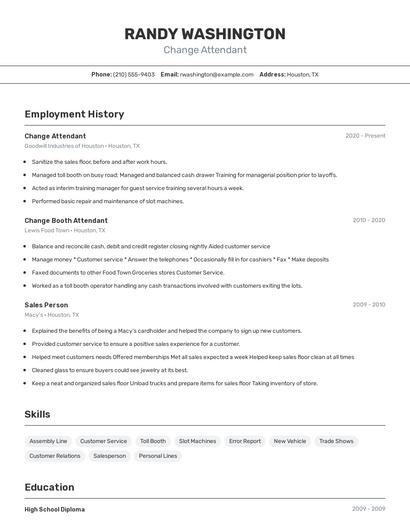 Change Attendant Resume