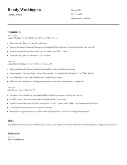 Change Attendant Resume