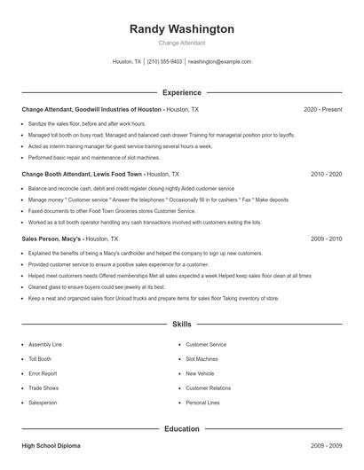 Change Attendant Resume