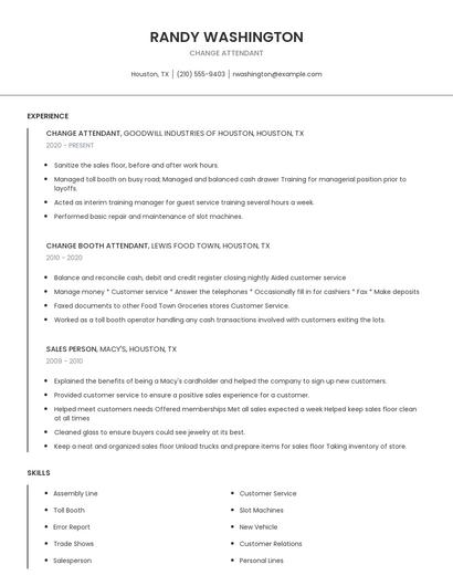 Change Attendant Resume