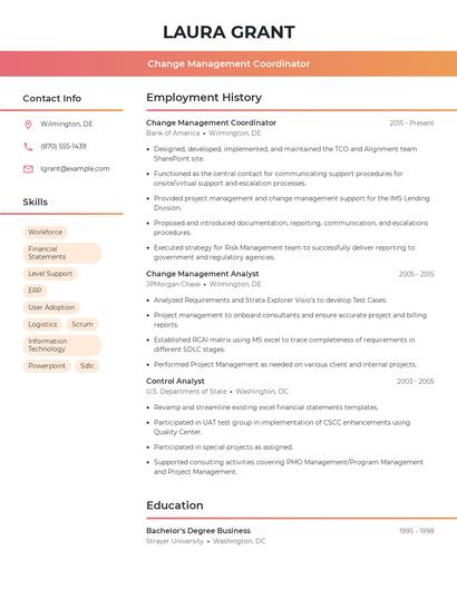 Change Management Coordinator Resume