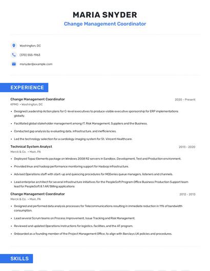 Change Management Coordinator Resume